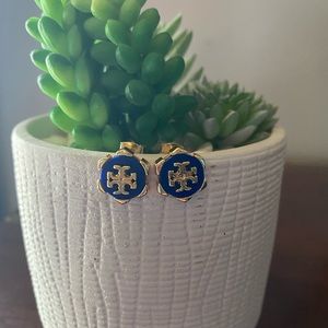NWOT Tory Burch Blue & Gold Stud Earrings
